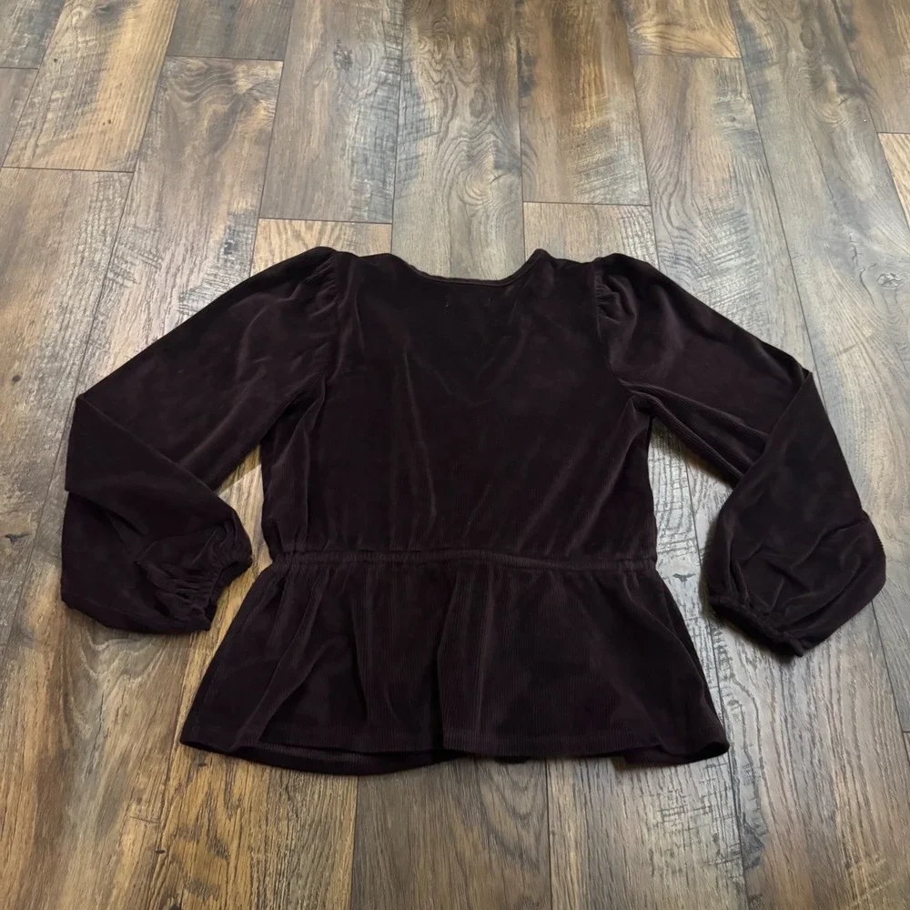 Madewell Velvet Wrap Peplum Top Plum Long Balloon Sleeve Small Dark Academia